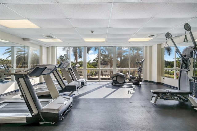 3500 Coral Way Unit 604, Miami, FL 33145 - workout area featuring a drop ceiling and healthy amount of natural light