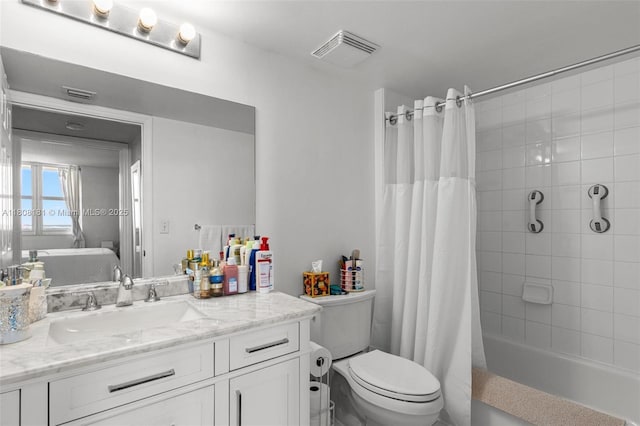 3000 Coral Way Unit 1505, Miami, FL 33145 - bathroom featuring vanity, shower / bathtub combination with curtain, toilet, and ensuite bath