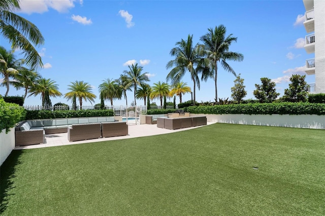 3000 Coral Way Unit 1505, Miami, FL 33145 - view of home's community with an outdoor hangout area, a patio, a yard, a water view, and a pool