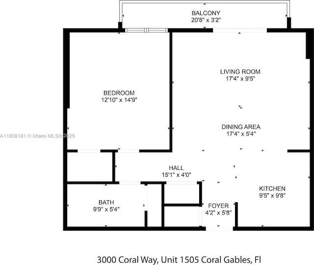 3000 Coral Way Unit 1505, Miami, FL 33145 - floor plan / room layout