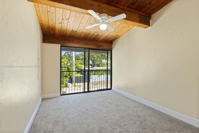 19460 NE 26th Ave Unit 12B, Miami, FL 33180 - spare room with wood ceiling with exposed beams, carpet floors, baseboards, and a ceiling fan