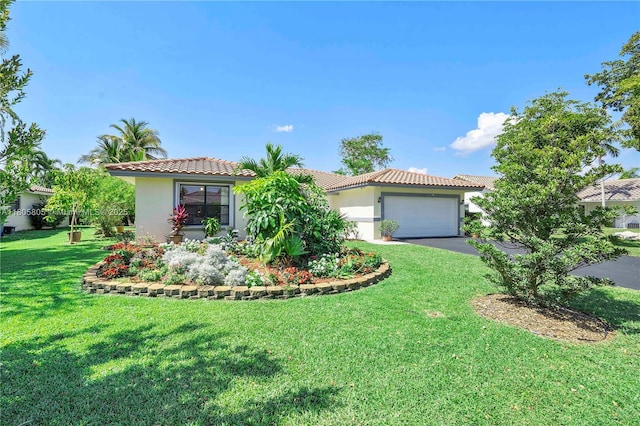 11186 NW 21st St, Coral Springs, FL 33071 - view of front facade featuring a tiled roof, stucco siding, driveway, a front lawn, and an attached garage