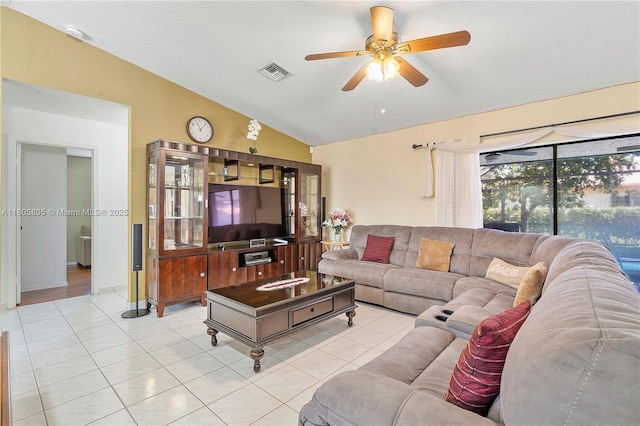 11186 NW 21st St, Coral Springs, FL 33071 - tiled living area with vaulted ceiling and ceiling fan