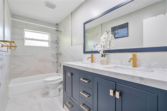 11186 NW 21st St, Coral Springs, FL 33071 - bathroom with double vanity,  shower combination, toilet, and marble finish floors