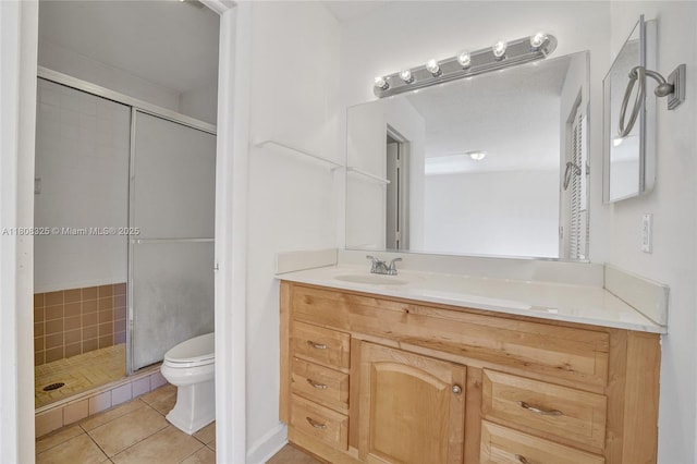1551 NW 92nd Ave Unit 185, Pembroke Pines, FL 33024 - full bathroom featuring toilet, a stall shower, vanity, and tile patterned floors