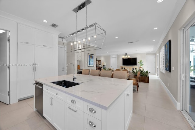 7495 SW 105th Ter, Pinecrest, FL 33156 - kitchen with a sink, dishwasher, light tile patterned floors, light stone counters, and recessed lighting