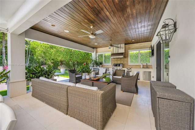 7495 SW 105th Ter, Pinecrest, FL 33156 - view of patio featuring outdoor lounge area, a ceiling fan, and a sink