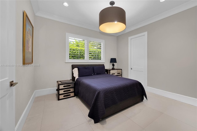 7495 SW 105th Ter, Pinecrest, FL 33156 - bedroom with baseboards, crown molding, light tile patterned floors, and recessed lighting