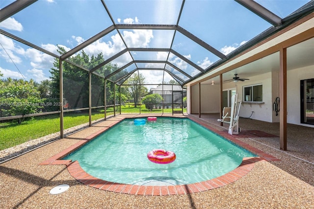 9919 SW 1st Ct, Coral Springs, FL 33071 - outdoor pool featuring a patio, ceiling fan, and glass enclosure