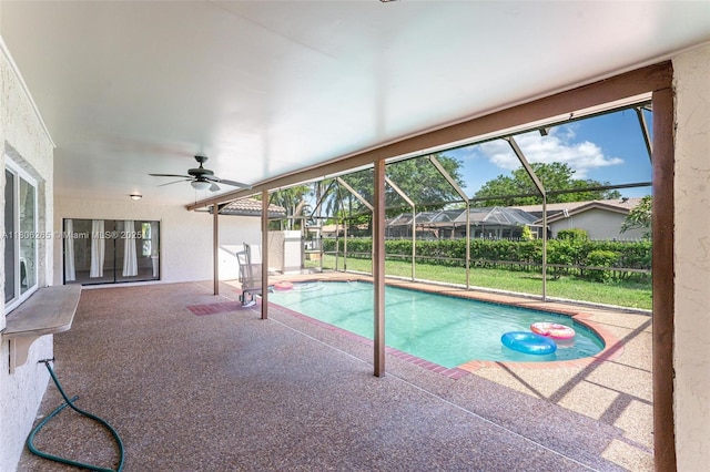 9919 SW 1st Ct, Coral Springs, FL 33071 - view of pool featuring a patio area, ceiling fan, and glass enclosure