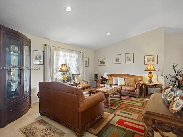 15824 Cotswold Ct, Davie, FL 33331 - living area with lofted ceiling, light colored carpet, and recessed lighting