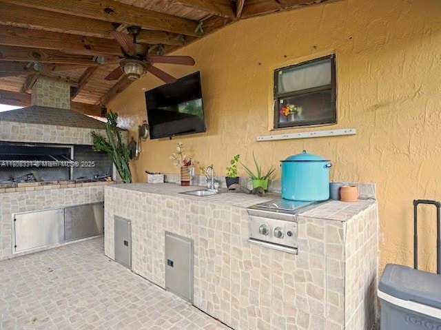 15824 Cotswold Ct, Davie, FL 33331 - view of patio / terrace with a sink, exterior kitchen, and ceiling fan