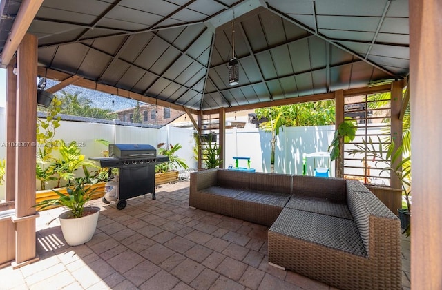 3427 W 89th Ter, Hialeah, FL 33018 - fenced backyard featuring a grill, a patio, a gazebo, and an outdoor hangout area