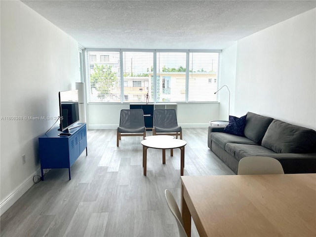 8233 Harding Ave Unit 204, Miami Beach, FL 33141 - living room featuring light wood-style flooring, a textured ceiling, baseboards, and plenty of natural light