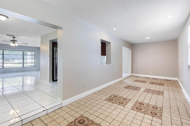 2240 NW 47th Ter, Lauderhill, FL 33313 - spare room with ceiling fan, baseboards, recessed lighting, and light tile patterned floors