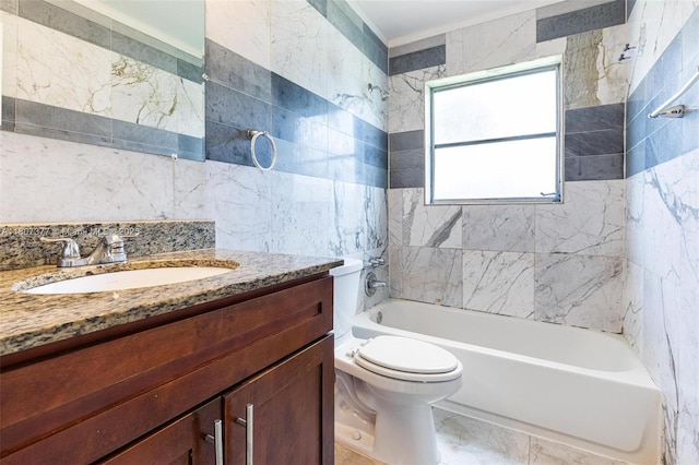 2240 NW 47th Ter, Lauderhill, FL 33313 - bathroom with toilet, vanity,  shower combination, and tile walls