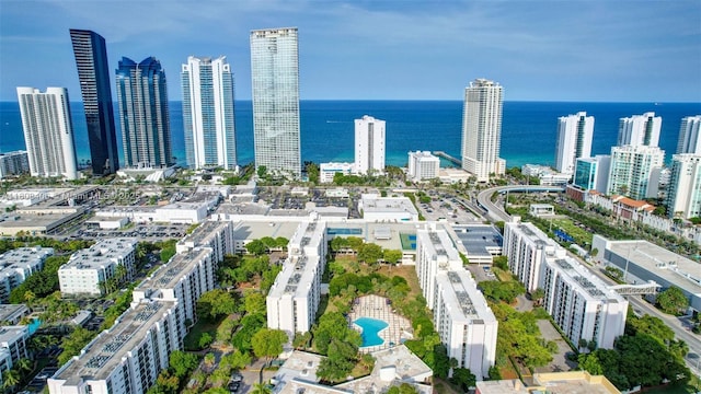 17021 N Bay Rd Unit 220, Sunny Isles Beach, FL 33160 - bird's eye view of city skyline, a nearby body of water, and a pool area