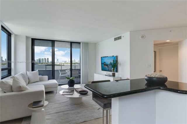 1330 W Ave Unit 902, Miami Beach, FL 33139 - living area with expansive windows, healthy amount of natural light, and wood finished floors