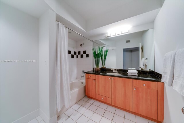 1330 W Ave Unit 902, Miami Beach, FL 33139 - full bath featuring vanity, shower / bathtub combination with curtain, and tile patterned flooring
