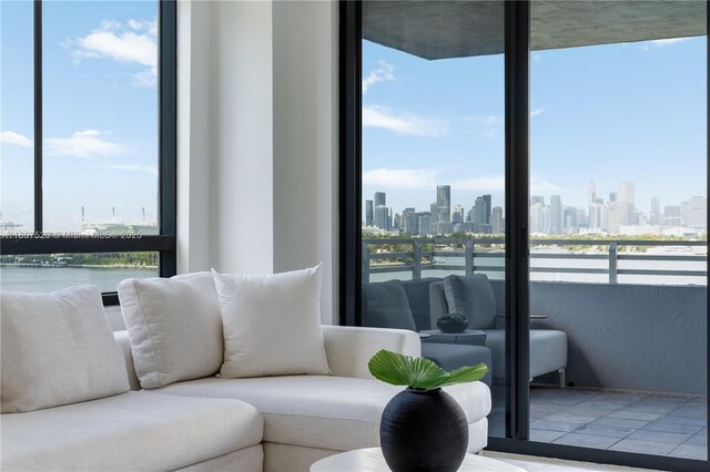 1330 W Ave Unit 902, Miami Beach, FL 33139 - living room with a view of skyline and a water view