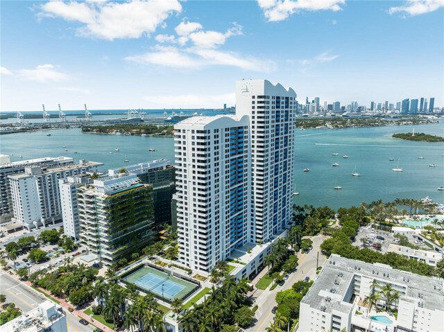 1330 W Ave Unit 902, Miami Beach, FL 33139 - bird's eye view of skyline, a nearby body of water, and a notable bridge