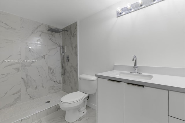 3591 Inverrary Dr Unit 203, Lauderhill, FL 33319 - bathroom featuring vanity, toilet, marble look tiles, a marble finish shower, and baseboards