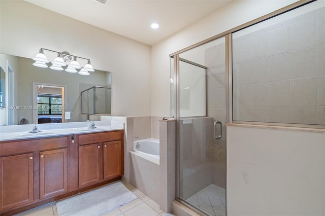 9618 Waterview Way, Parkland, FL 33076 - full bathroom featuring a bath, a shower stall, tile patterned floors, double vanity, and connected bathroom