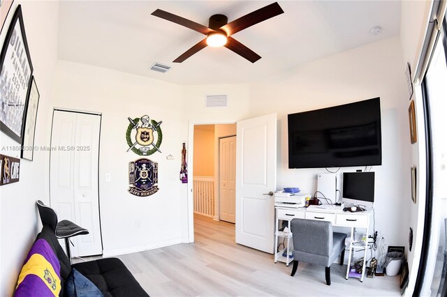 21068 NE 8th Ave, Miami, FL 33179 - home office with light wood finished floors and a ceiling fan