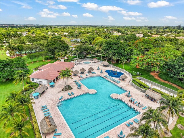 3945 Heron Ridge Ln, Weston, FL 33331 - aerial view of a pool and a tree filled landscape