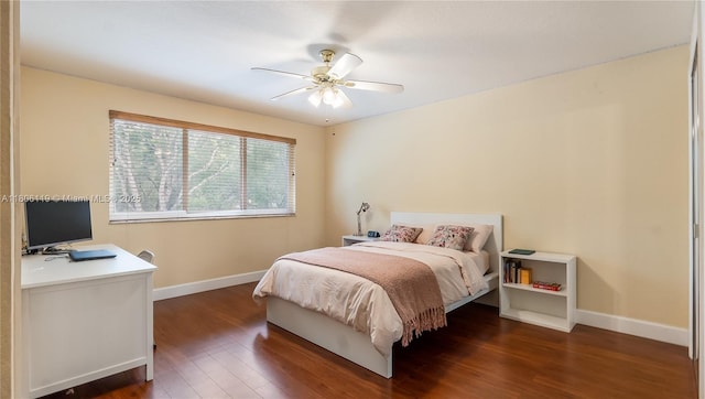 3945 Heron Ridge Ln, Weston, FL 33331 - bedroom with baseboards, dark wood finished floors, ceiling fan, and an office area