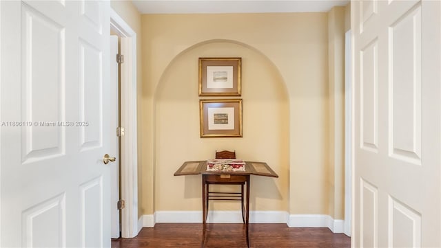 3945 Heron Ridge Ln, Weston, FL 33331 - hall featuring dark wood-style flooring and baseboards