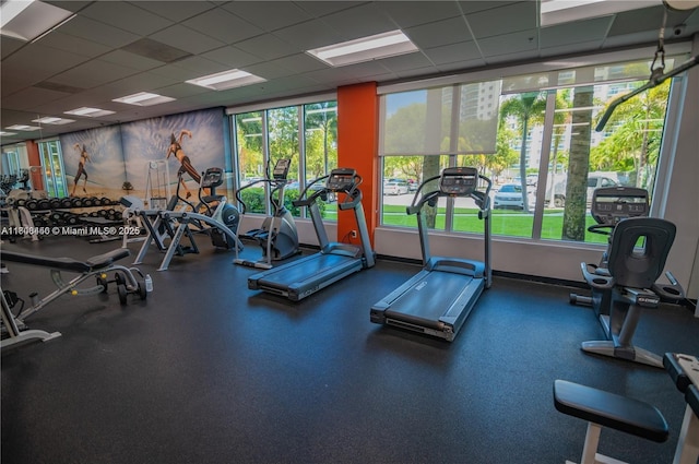 19390 Collins Ave Unit 217, Sunny Isles Beach, FL 33160 - gym featuring a paneled ceiling