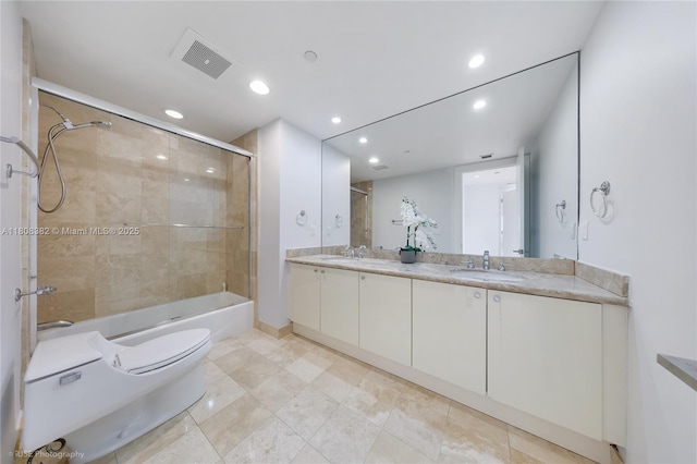 10225 Collins Ave Unit 604, Bal Harbour, FL 33154 - bathroom with toilet, double vanity, recessed lighting, and shower / bathtub combination