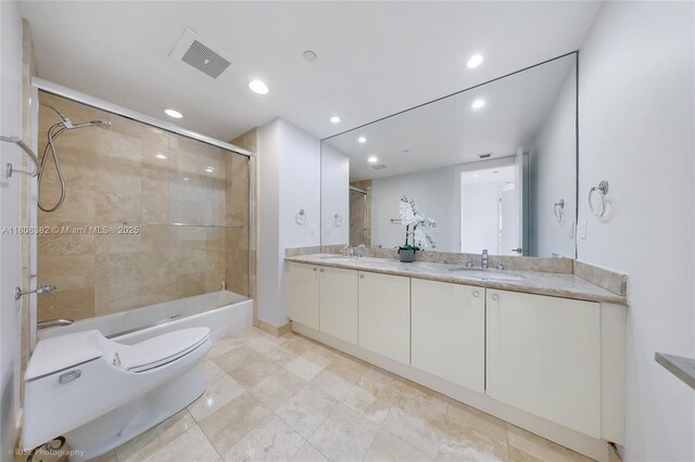 10225 Collins Ave Unit 604Renovated, Bal Harbour, FL 33154 - full bath featuring double vanity, recessed lighting, and shower / tub combination
