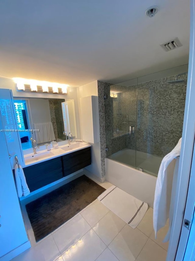 480 NE 30th St Unit 1405, Miami, FL 33137 - full bath with combined bath / shower with glass door, tile patterned flooring, and double vanity