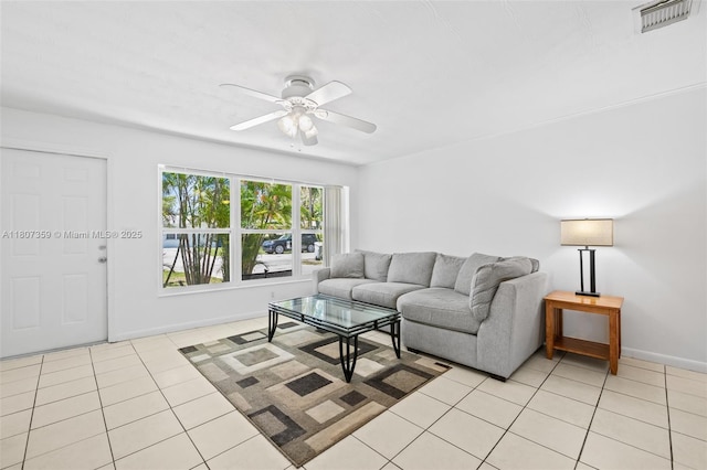 1625 NE 29th St, Pompano Beach, FL 33064 - living area featuring a ceiling fan, light tile patterned floors, and baseboards