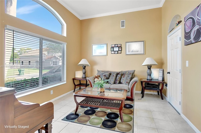 1874 NW 74th Way, Pembroke Pines, FL 33024 - living room with plenty of natural light, light tile patterned floors, crown molding, and baseboards