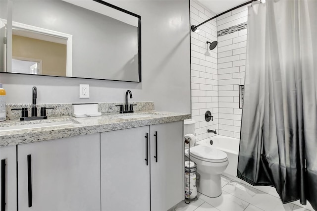 1874 NW 74th Way, Pembroke Pines, FL 33024 - full bath featuring double vanity, toilet, shower / tub combo, and marble finish floors