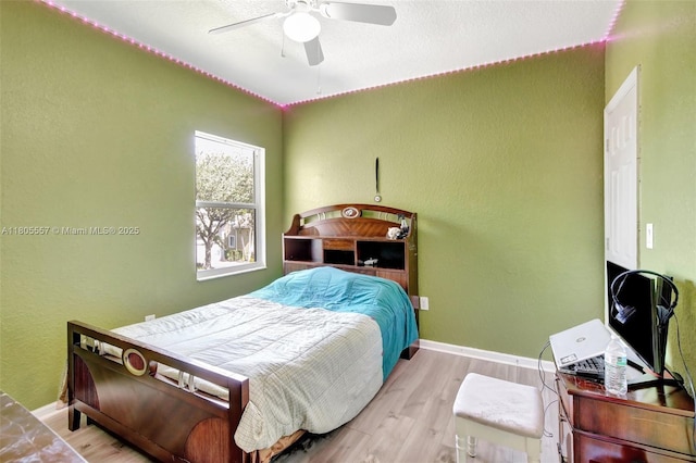 1874 NW 74th Way, Pembroke Pines, FL 33024 - bedroom featuring wood finished floors, a textured wall, baseboards, and a ceiling fan