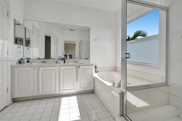1874 NW 74th Way, Pembroke Pines, FL 33024 - full bathroom with a garden tub, double vanity, a shower stall, and tile patterned flooring
