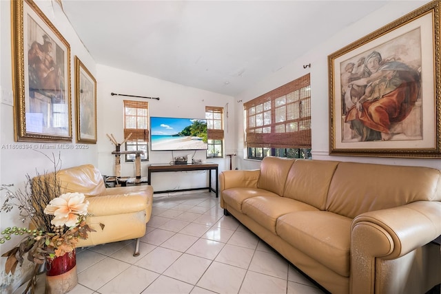 11351 SW 52nd Ter, Miami, FL 33165 - living room featuring vaulted ceiling and light tile patterned flooring