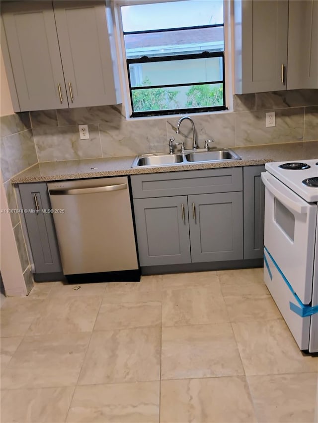 3161 NW 5th St, Lauderhill, FL 33311 - kitchen featuring stainless steel dishwasher, a sink, electric stove, and gray cabinets