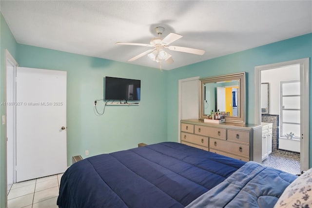 5390 SW 10th Ct, Margate, FL 33068 - bedroom featuring light tile patterned flooring, a ceiling fan, and ensuite bath