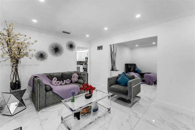 9304 SW 166th Ter, Palmetto Bay, FL 33157 - living area featuring recessed lighting, crown molding, and marble finish floors