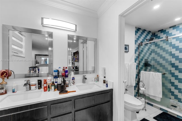 9304 SW 166th Ter, Palmetto Bay, FL 33157 - full bath with a shower stall, ornamental molding, and double vanity