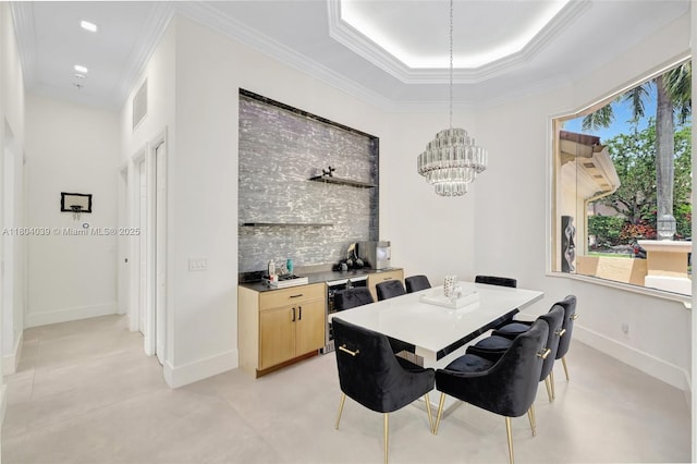 10881 Hawks Vista St, Plantation, FL 33324 - dining area with a chandelier, ornamental molding, baseboards, and a tray ceiling