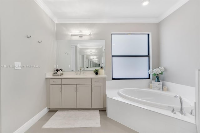 8575 Baypoint Cir, Parkland, FL 33076 - full bath with vanity, a garden tub, and crown molding
