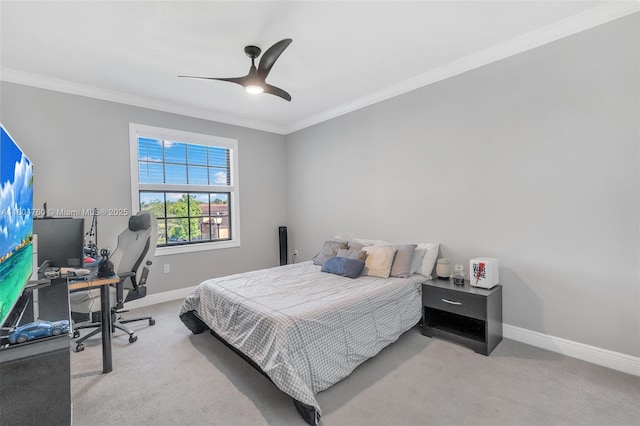 8575 Baypoint Cir, Parkland, FL 33076 - bedroom featuring a desk, carpet floors, crown molding, baseboards, and ceiling fan