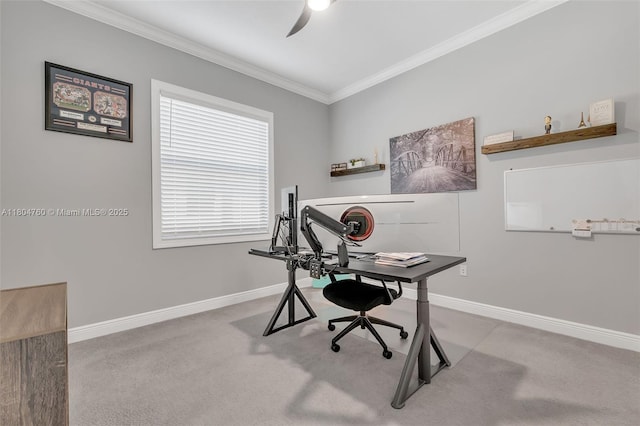 8575 Baypoint Cir, Parkland, FL 33076 - office space with ornamental molding, baseboards, carpet floors, and ceiling fan
