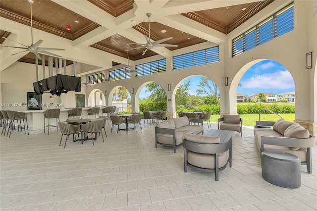 8575 Baypoint Cir, Parkland, FL 33076 - view of patio featuring an outdoor living space, a ceiling fan, exterior bar, and a balcony